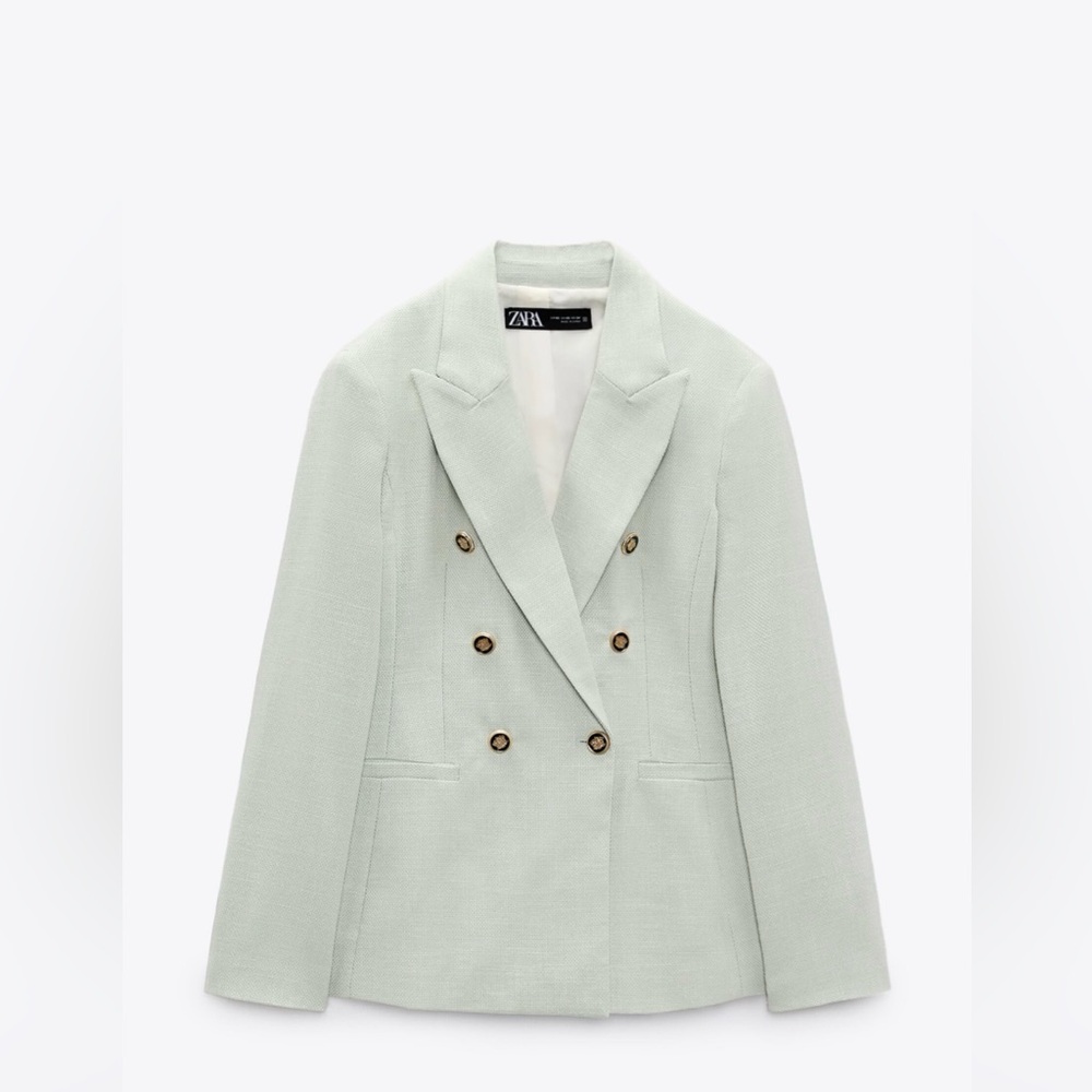 150$$ NWT Zara Light Green Double-Breasted Blazer –Size Large - Picture 4 of 16